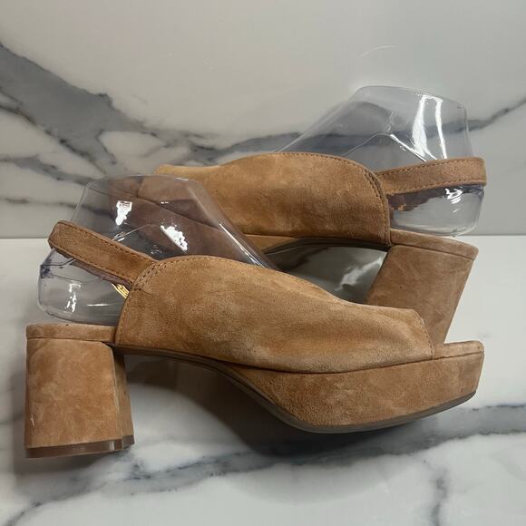 Aerosoles Womens Tan Suede Cornelia Sandals Sz 8 Platform Slingback Peep-Toe EUC - Picture 5 of 7